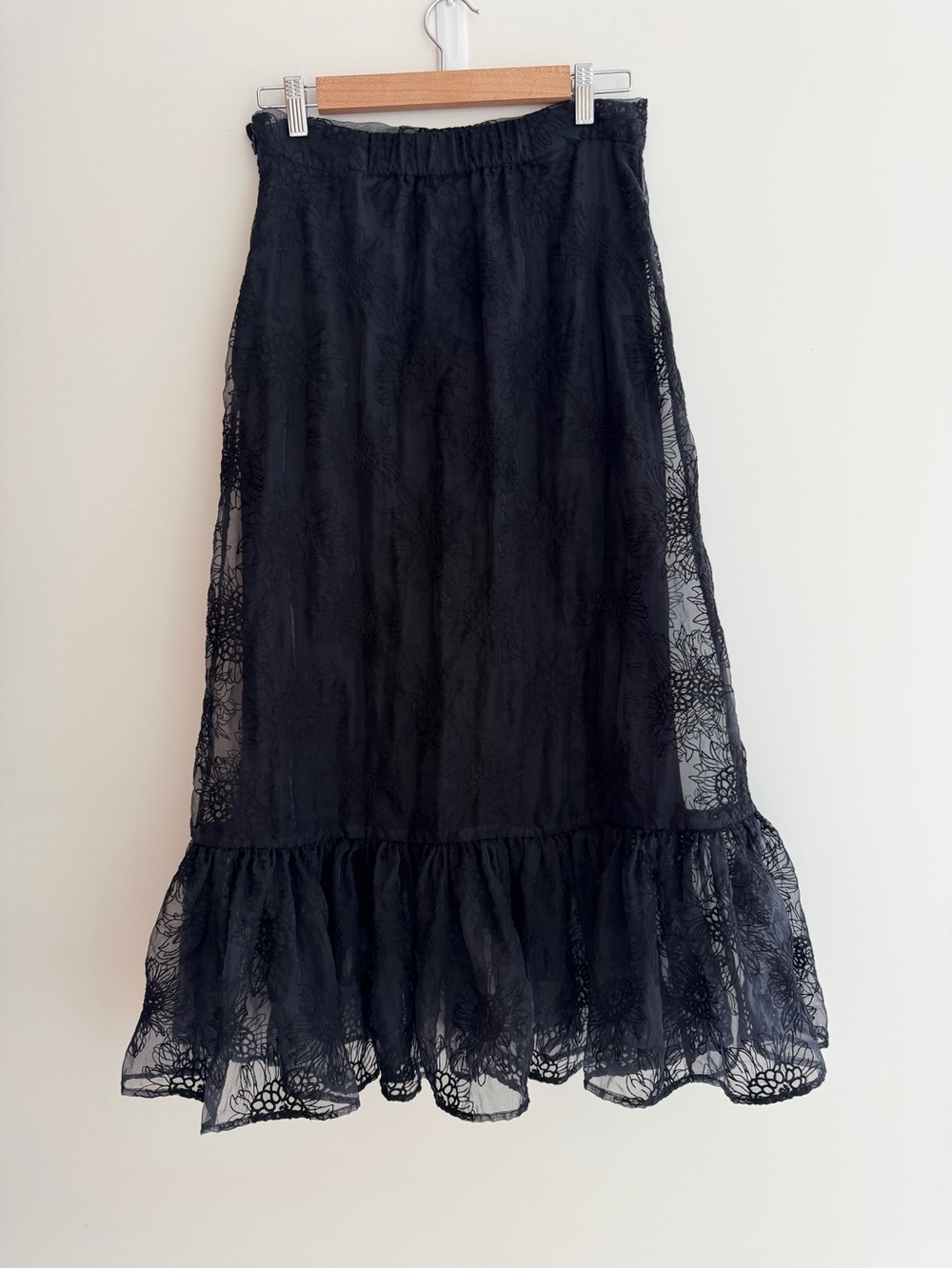 SANDRA MANSOUR X H&M Layered Sheer Embroidered Organza Midi Skirt Floral Ruffle